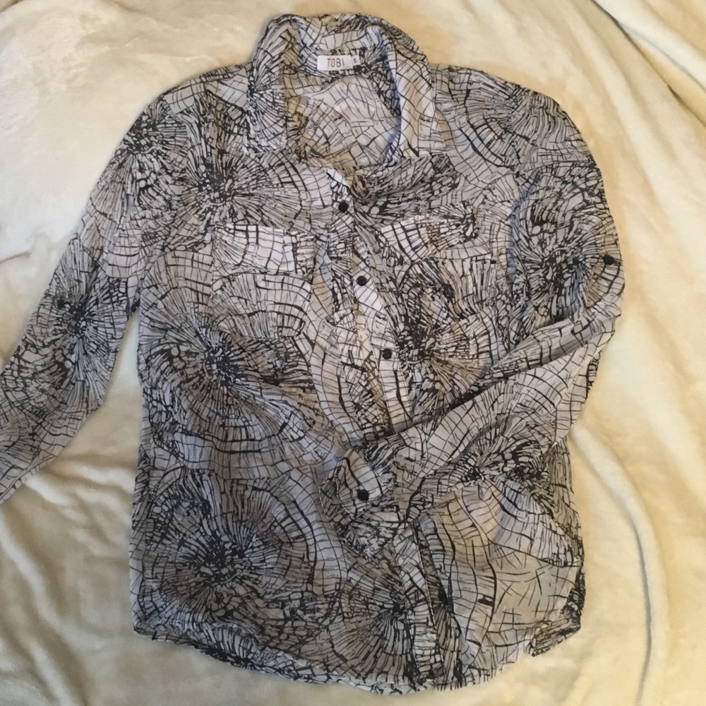 Flowy button down sheer top blouse Tobi s